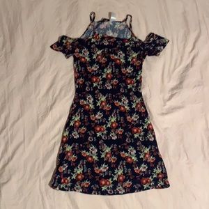 navy floral cold shoulder h&m minidress